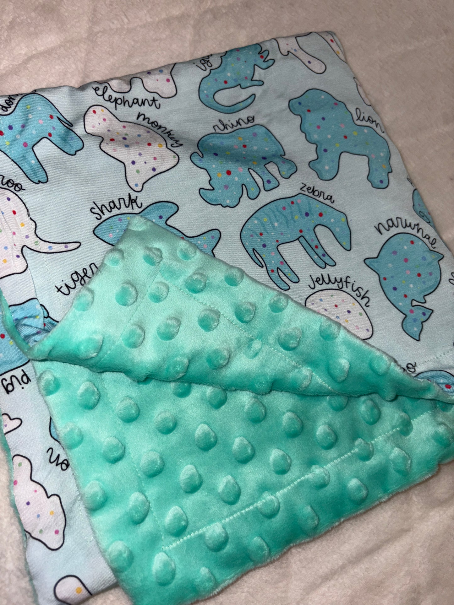 PRE-ORDER Safari sprinkles blue Security blanket minky backed