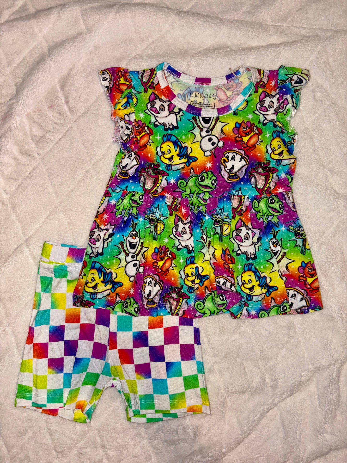 Rainbow checks Peplum top and shorts