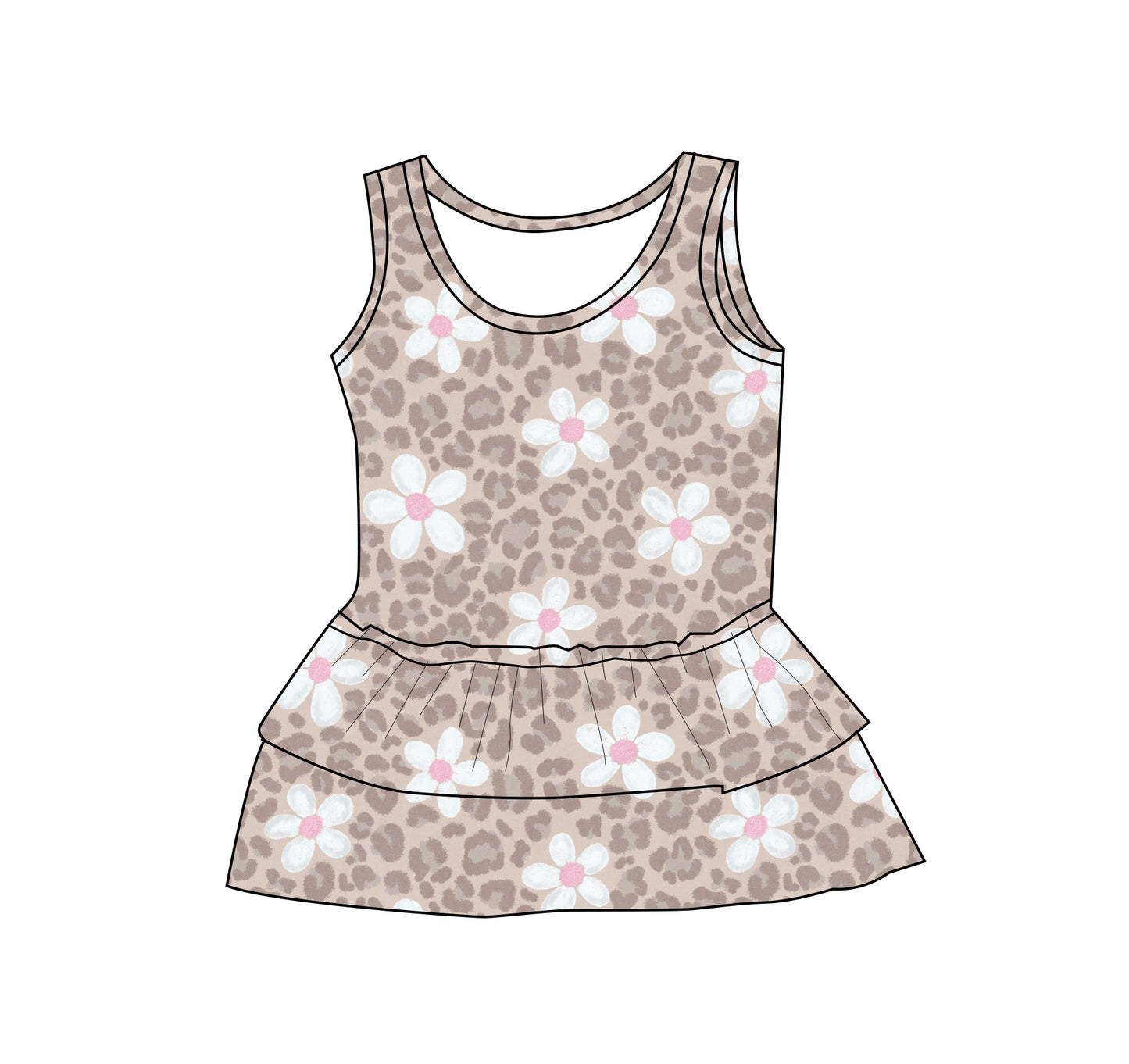 Leopard flower ruffle tank bamboo