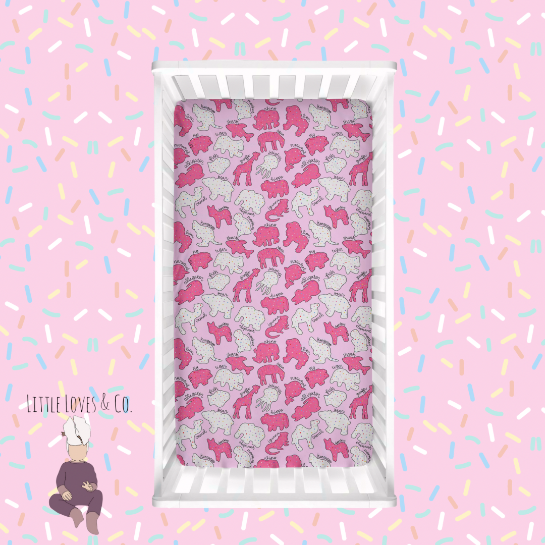 PRE-ORDER Safari sprinkes pink crib sheet