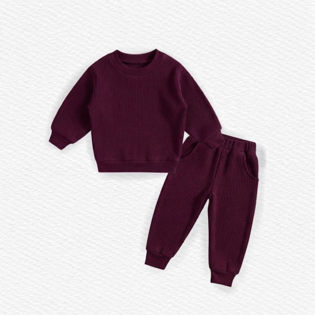 Burgundy ribbed jogger sets