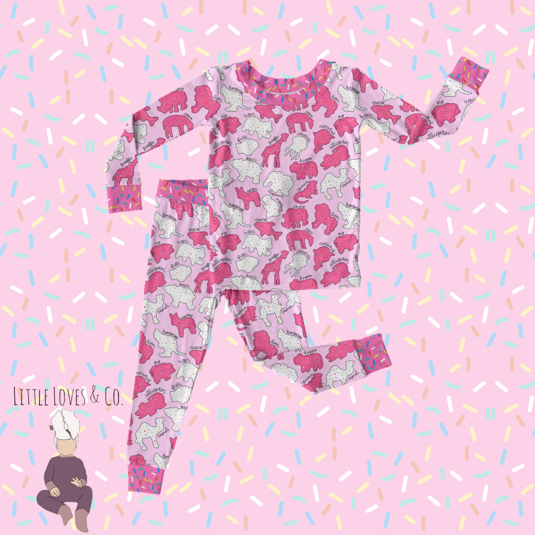 PRE-ORDER- Safari sprinkles pink two piece long sleeve and pants set