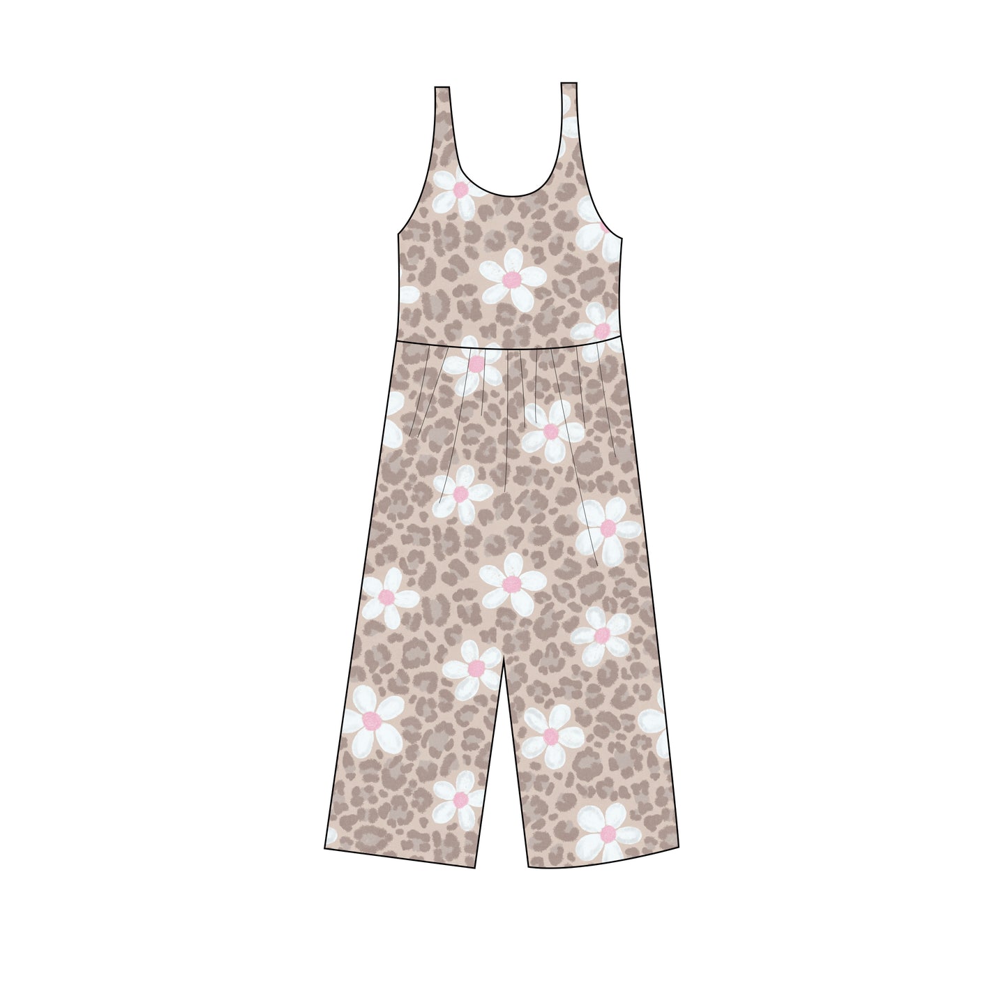Leopard flowers Tank Wide leg day wear romper short sleeve