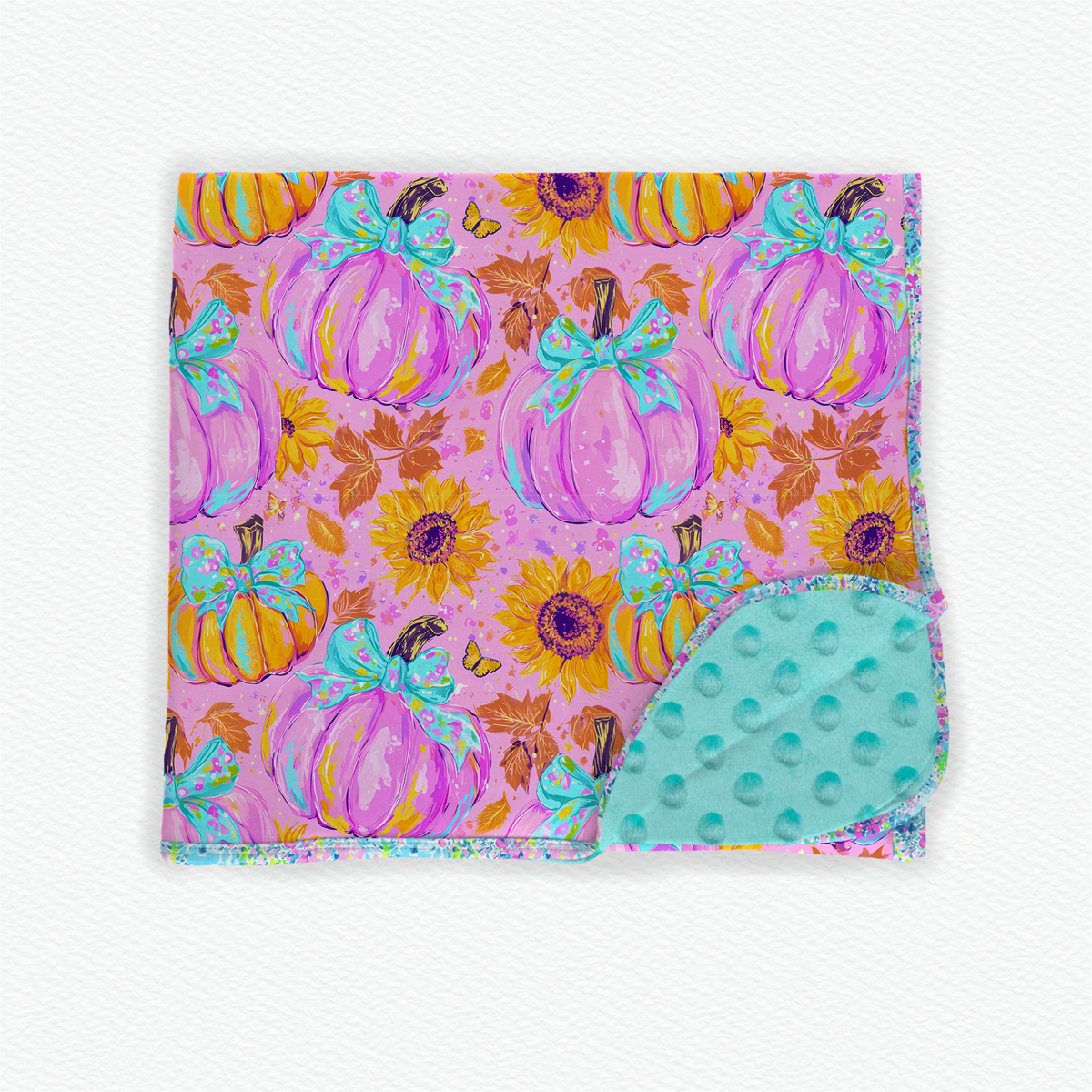 Pumpkin bows 60x80 oversized blanket minky backed