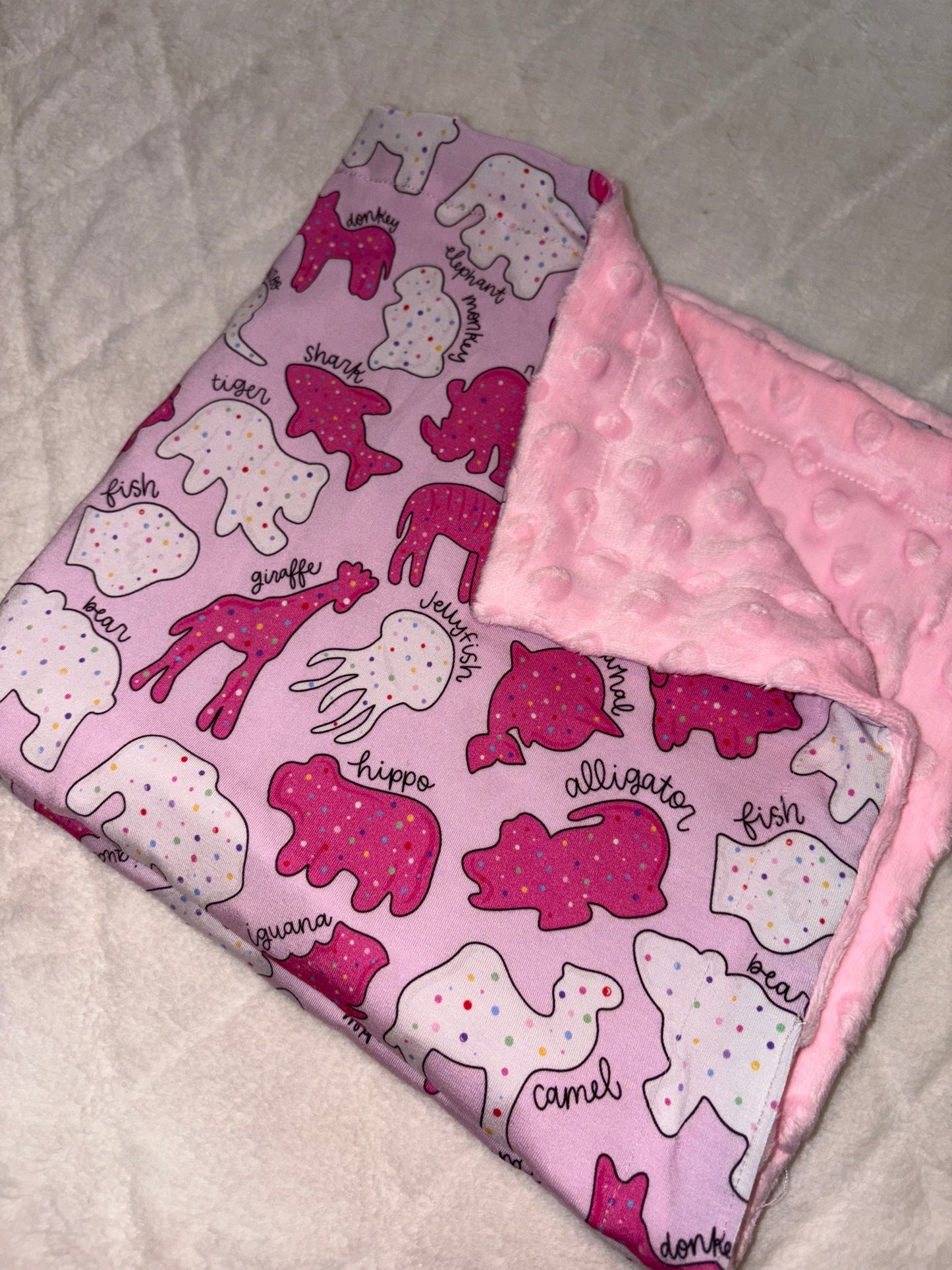 PRE-ORDER Safari sprinkles pink 50x50 blanket minky backed