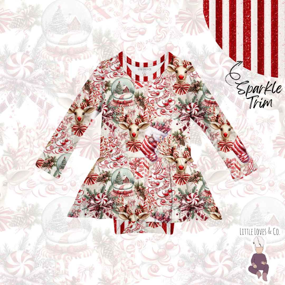 Candy cane lane sparkle trim twirl with bodysuit