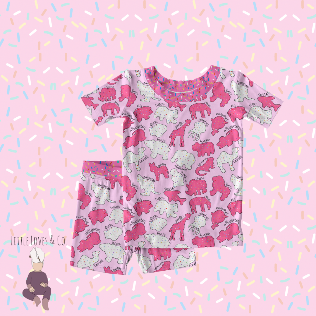 PRE-ORDER Safari sprinkles pink piece short set