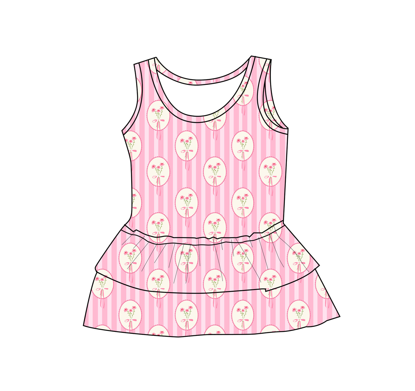 Pink flower ruffle tank bamboo