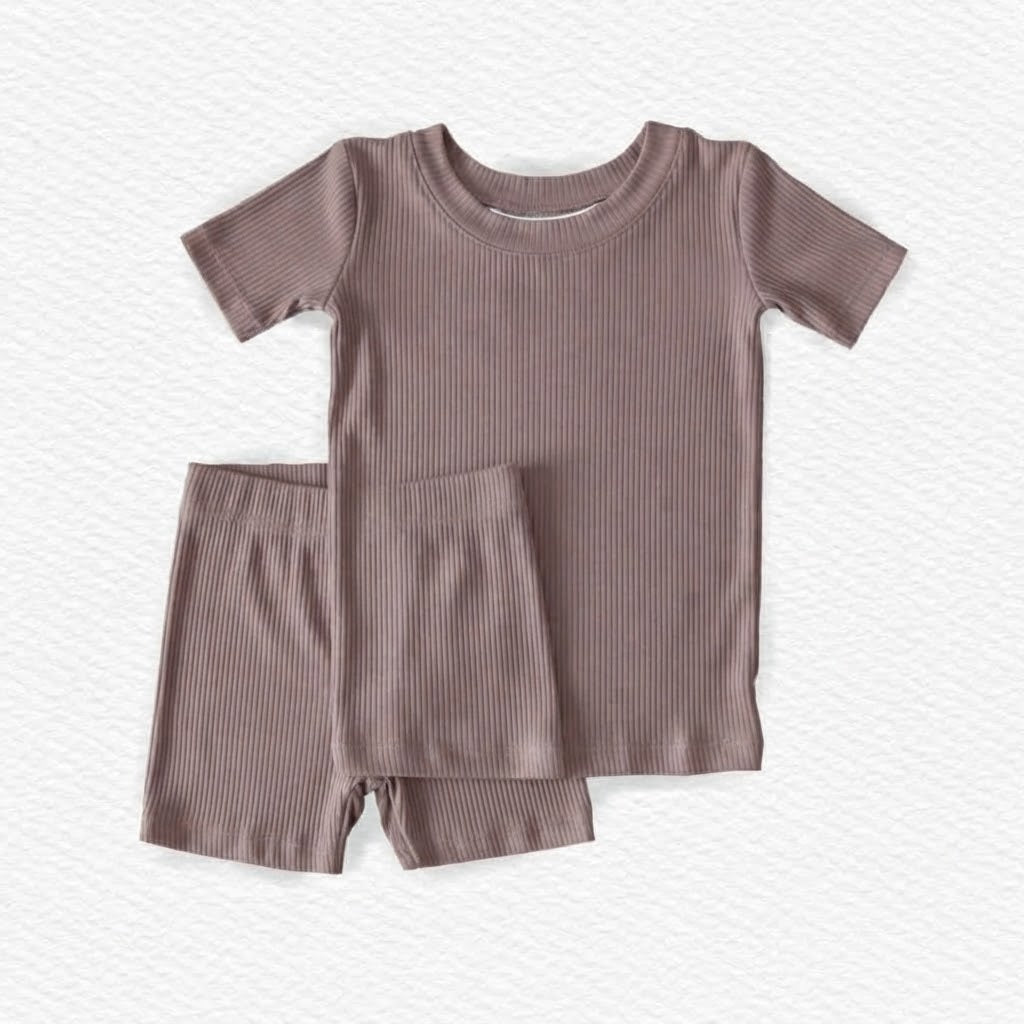 Mauve ribbed two piece short set