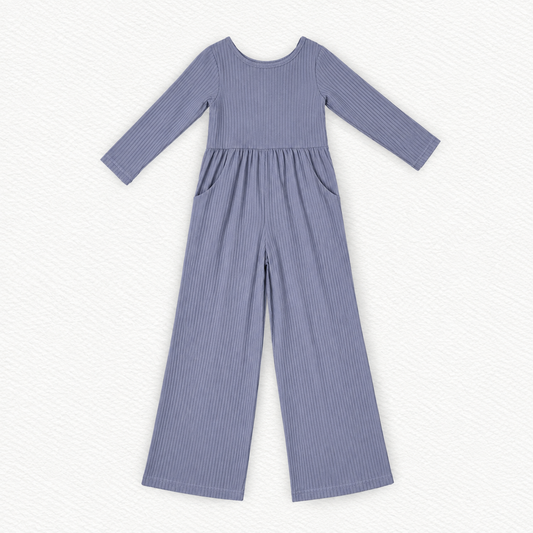Periwinkle ribbed Wide leg day wear romper