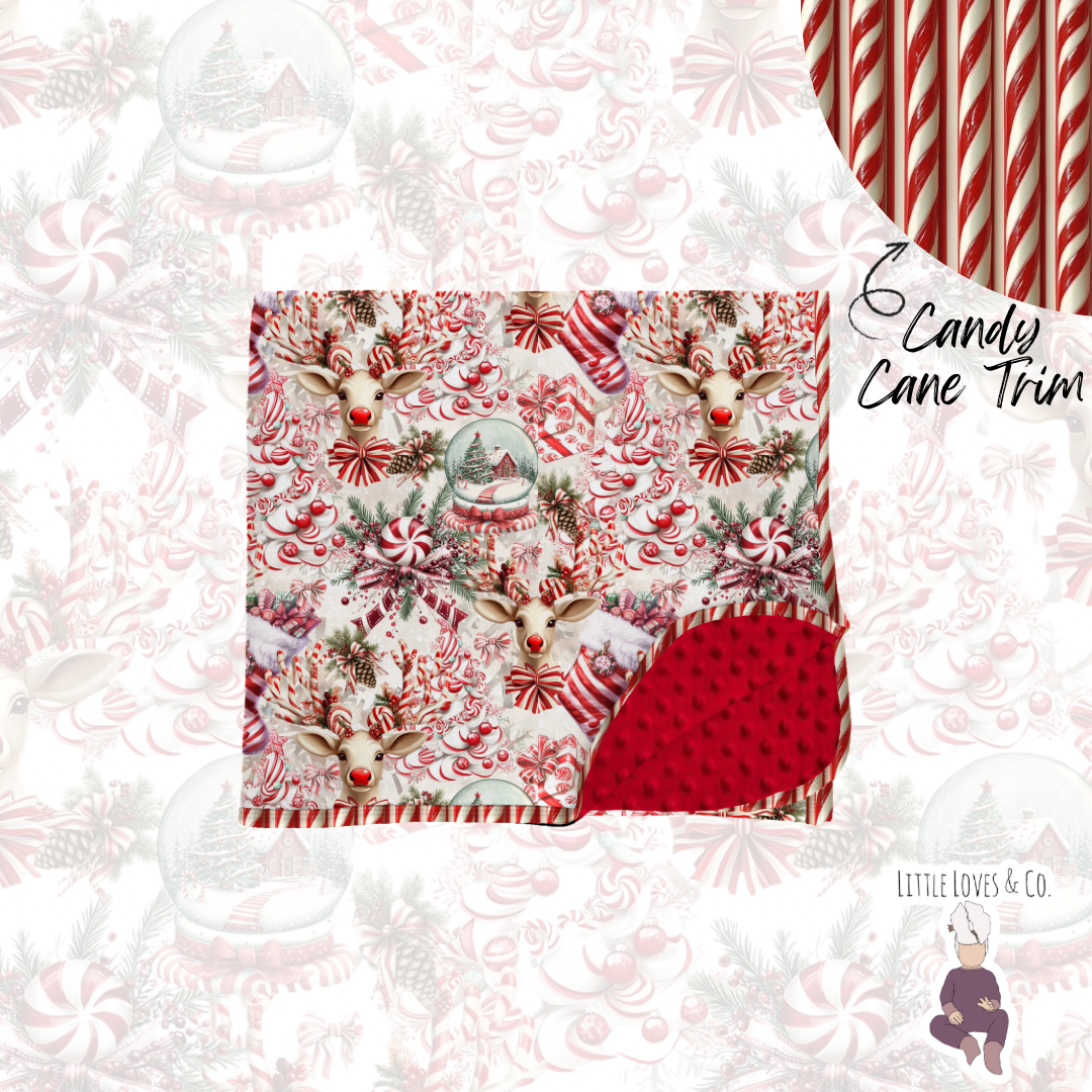 Candy cane lane security blanket minky backed 20x20