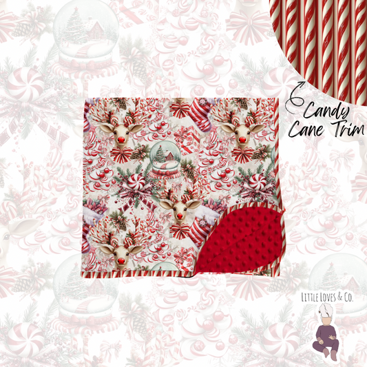 Candy cane lane security blanket minky backed 20x20