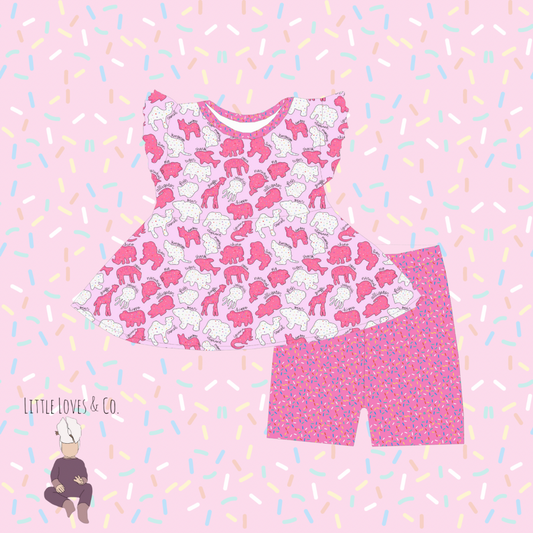 PRE-ORDER Safari sprinkles Pink Peplum top and shorts