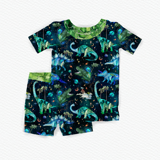 Cosmic Dino solid two piece short set