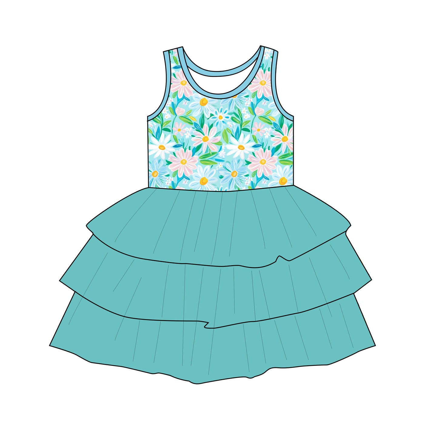 Blue flowers tutu twirl dress
