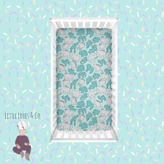 PRE-ORDER Safari sprinkes blue crib sheet