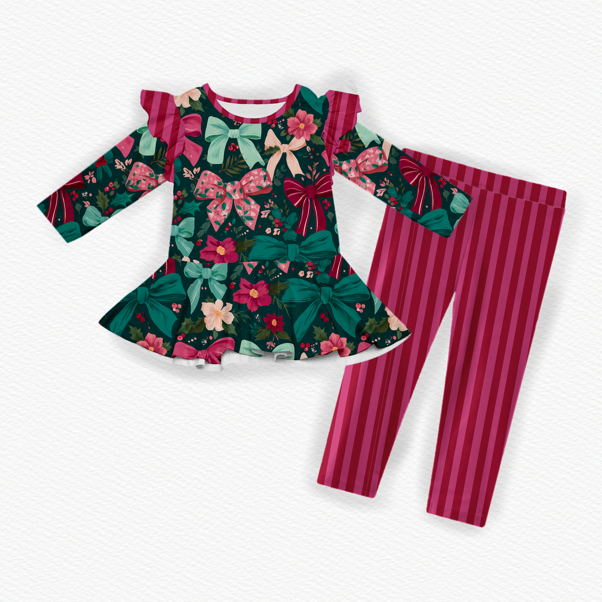 Pre sale green bows Peplum top and pants