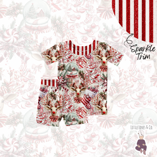 Candy cane lane sparkle trim two piece short set