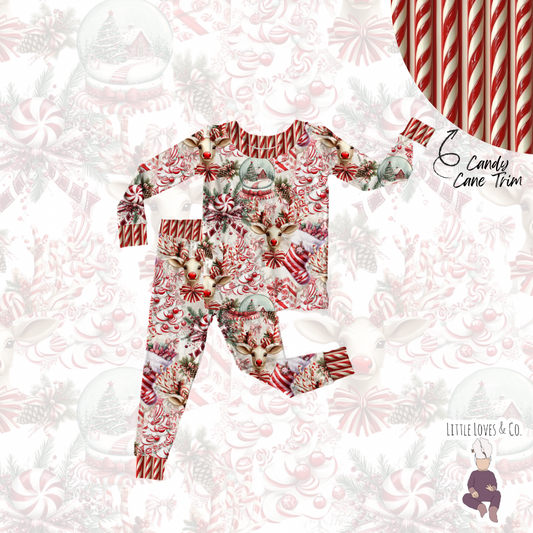 Candy cane lane candy cane trim piece long sleeve and pants set
