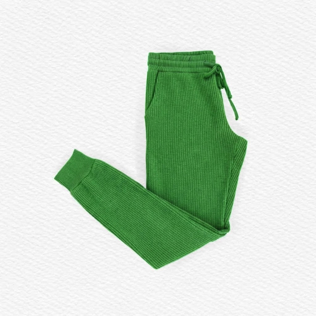 green ribbed joggers