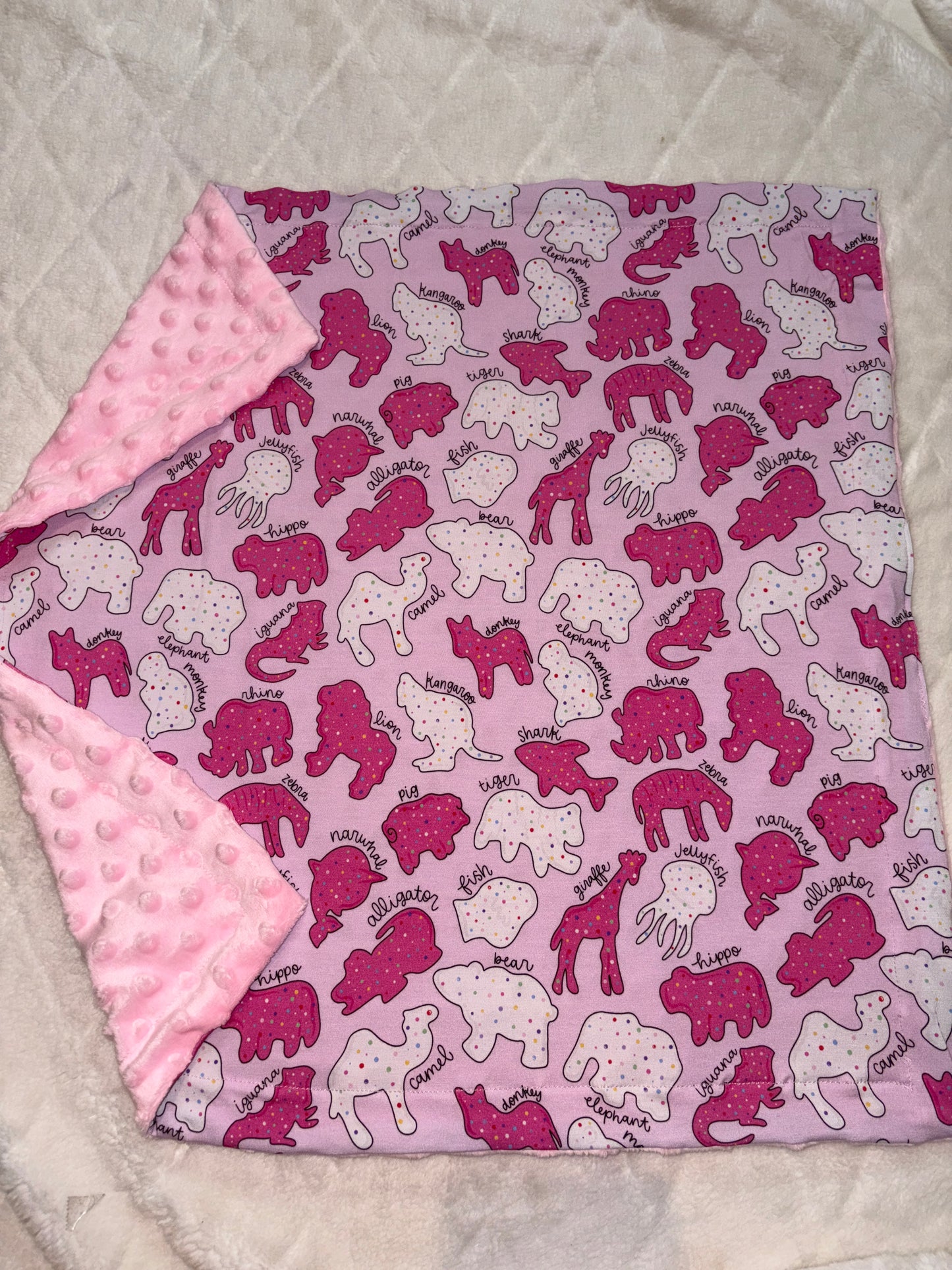 PRE-ORDER Safari sprinkles pink Security blanket minky backed