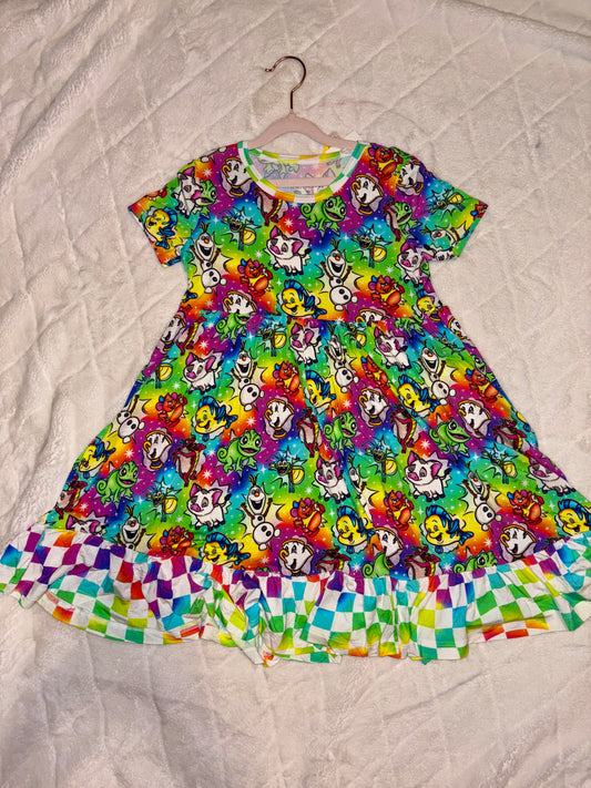 Rainbow checks twirl dress