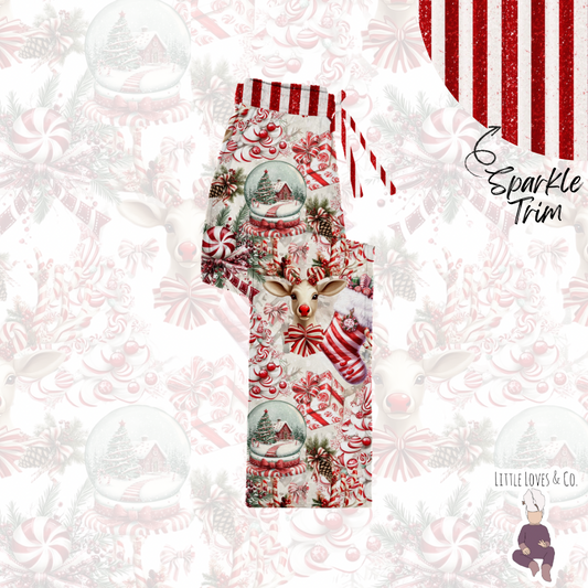 Candy cane lane sparkle trim straight leg pants