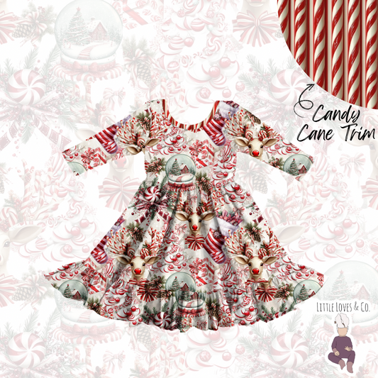 Candy cane lane candy cane trim twirl dress