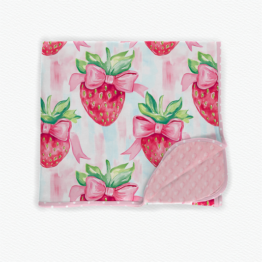 Strawberry security blanket minky backed 20x20
