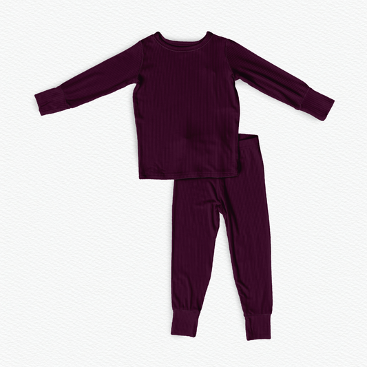 Burgundy ribbed long sleeve and pants set