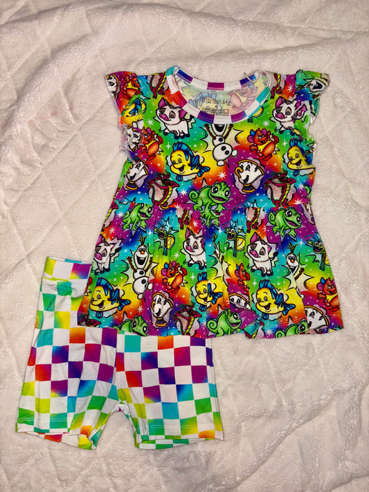 Rainbow checks Peplum top and shorts