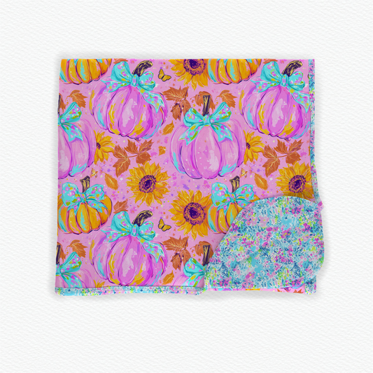Pumpkin bows 50x50 bamboo blanket