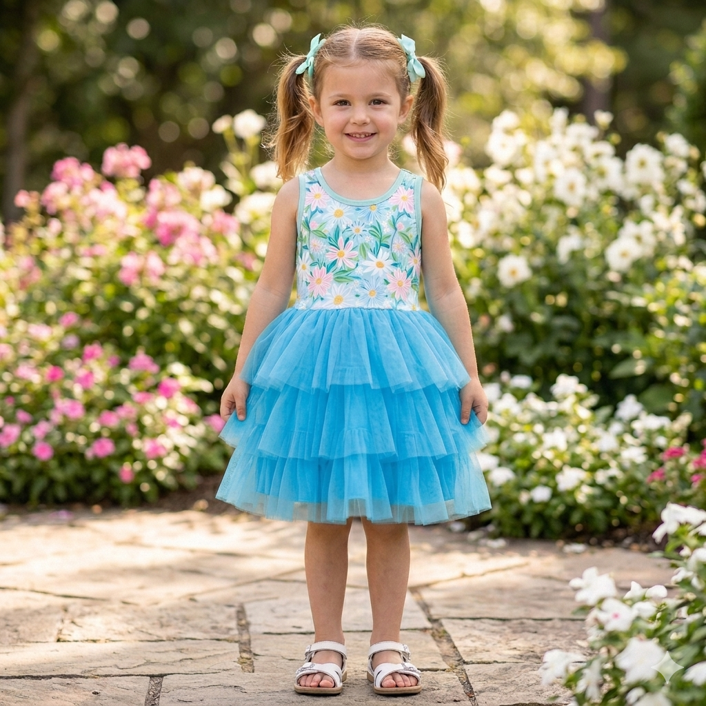 Blue flowers tutu twirl dress