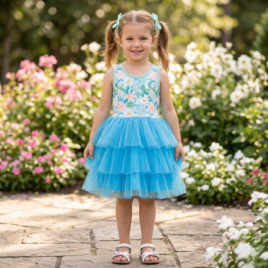 Blue flowers tutu twirl dress