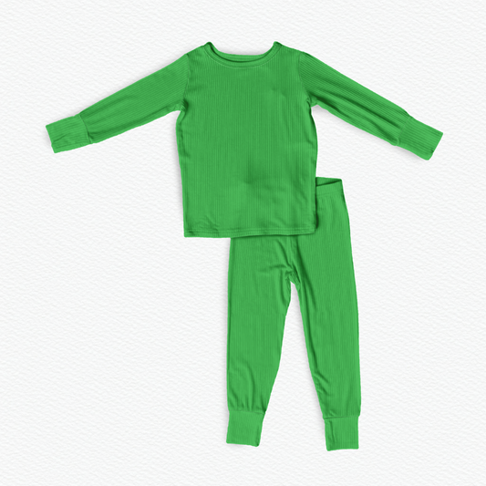 green ribbed long sleeve and pants set