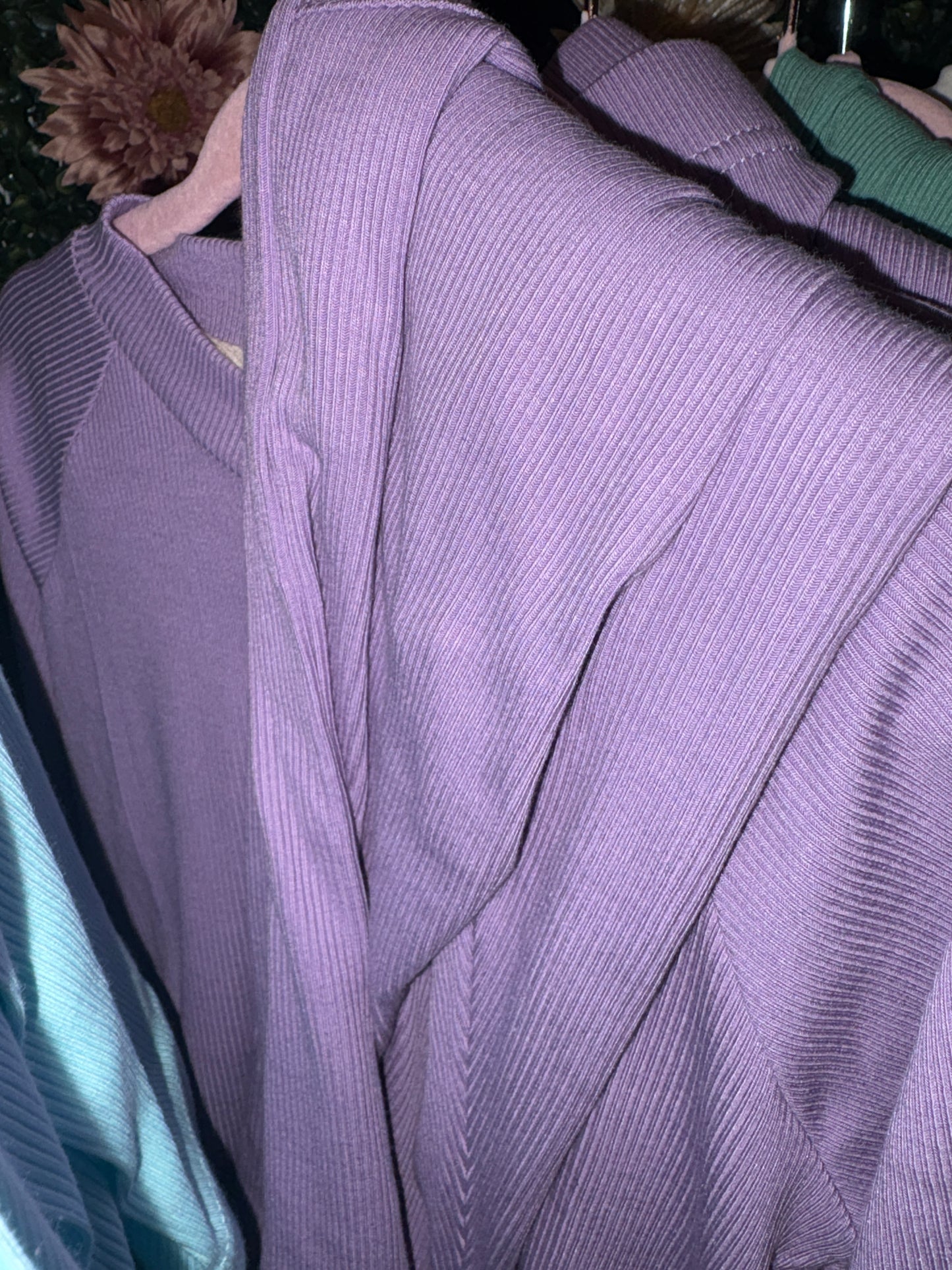 Lilac love ribbed solid two piece long sleeve and pants set