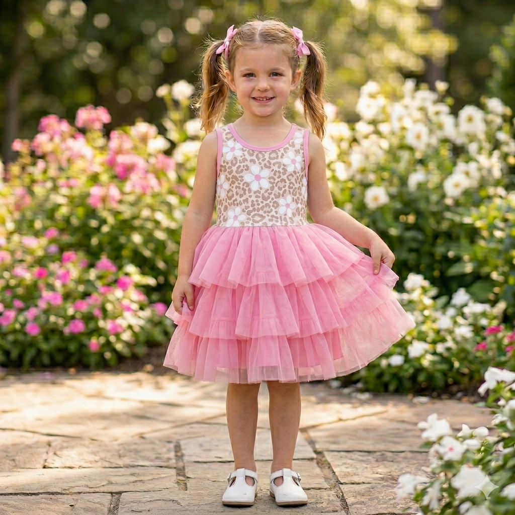 Leopards flowers tutu twirl dress