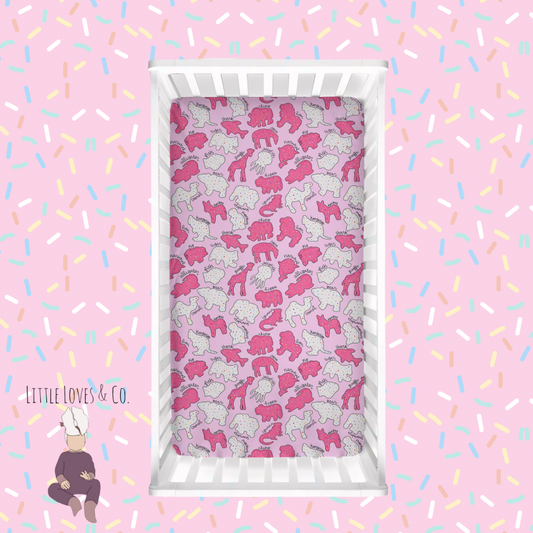 PRE-ORDER Safari sprinkes pink crib sheet