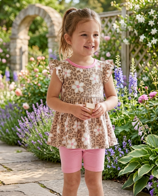 Leopard flower Peplum top and shorts