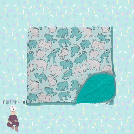 PRE-ORDER Safari sprinkles blue Security blanket minky backed