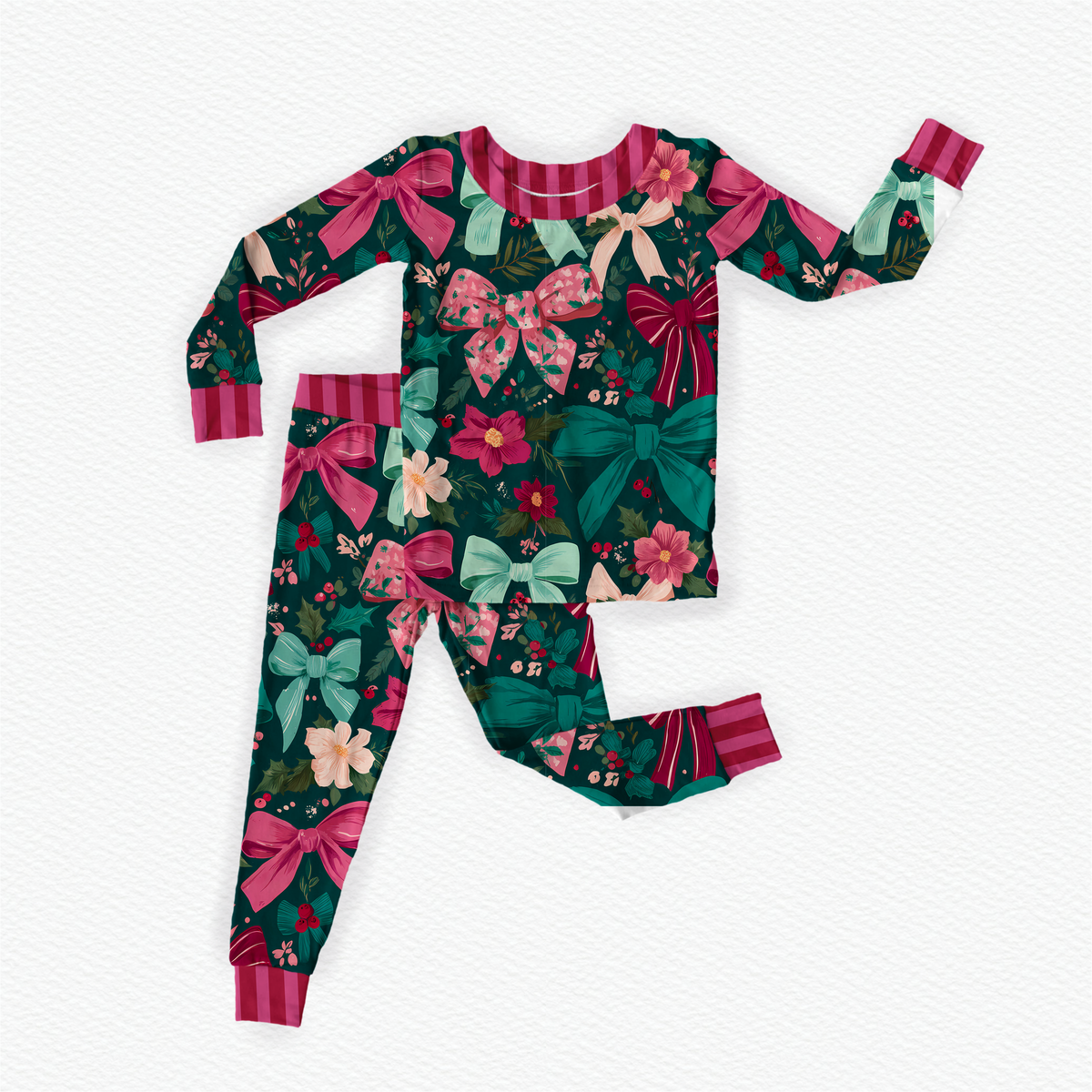 Pre-sale green bows long sleeve and pants set