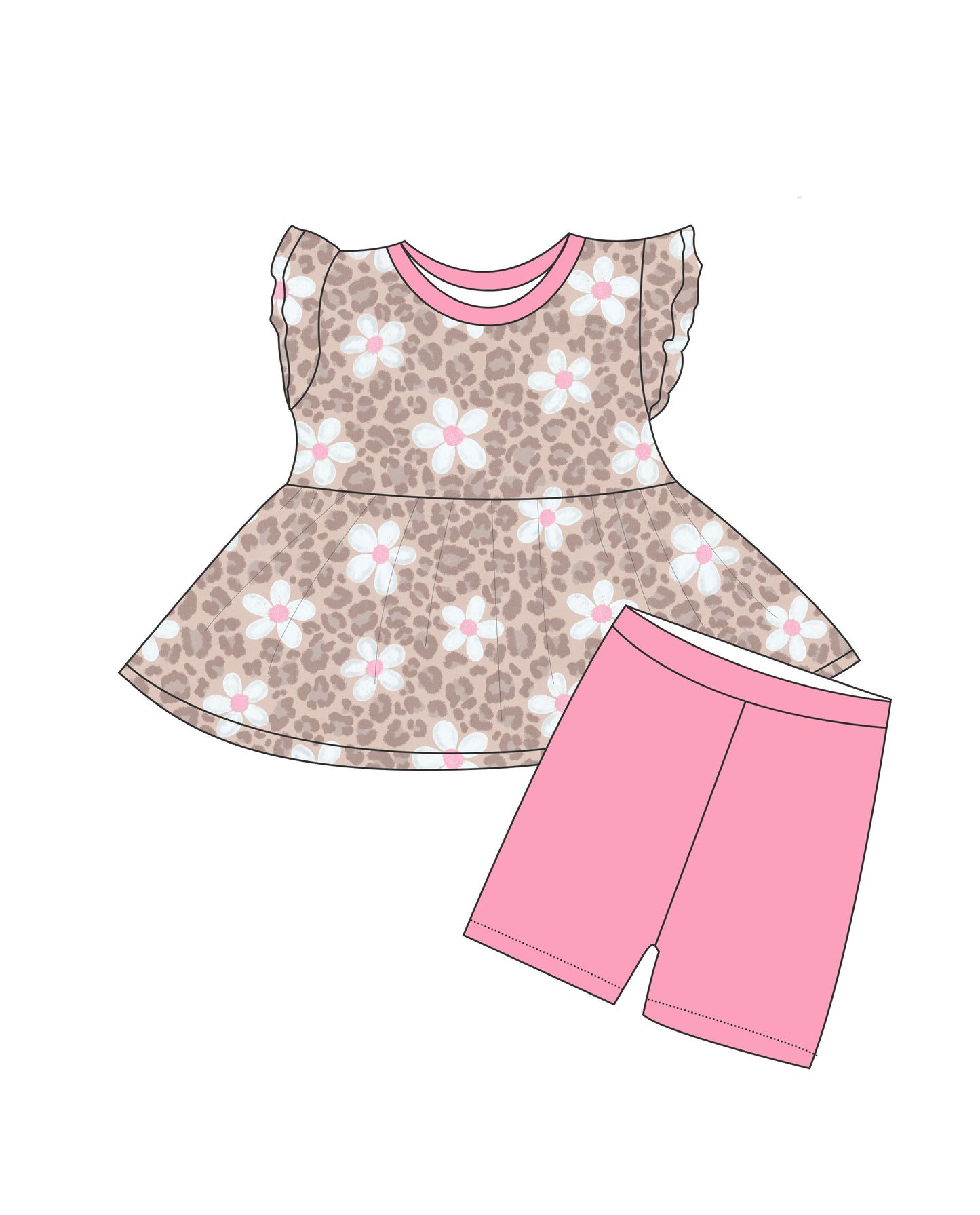 Leopard flower Peplum top and shorts