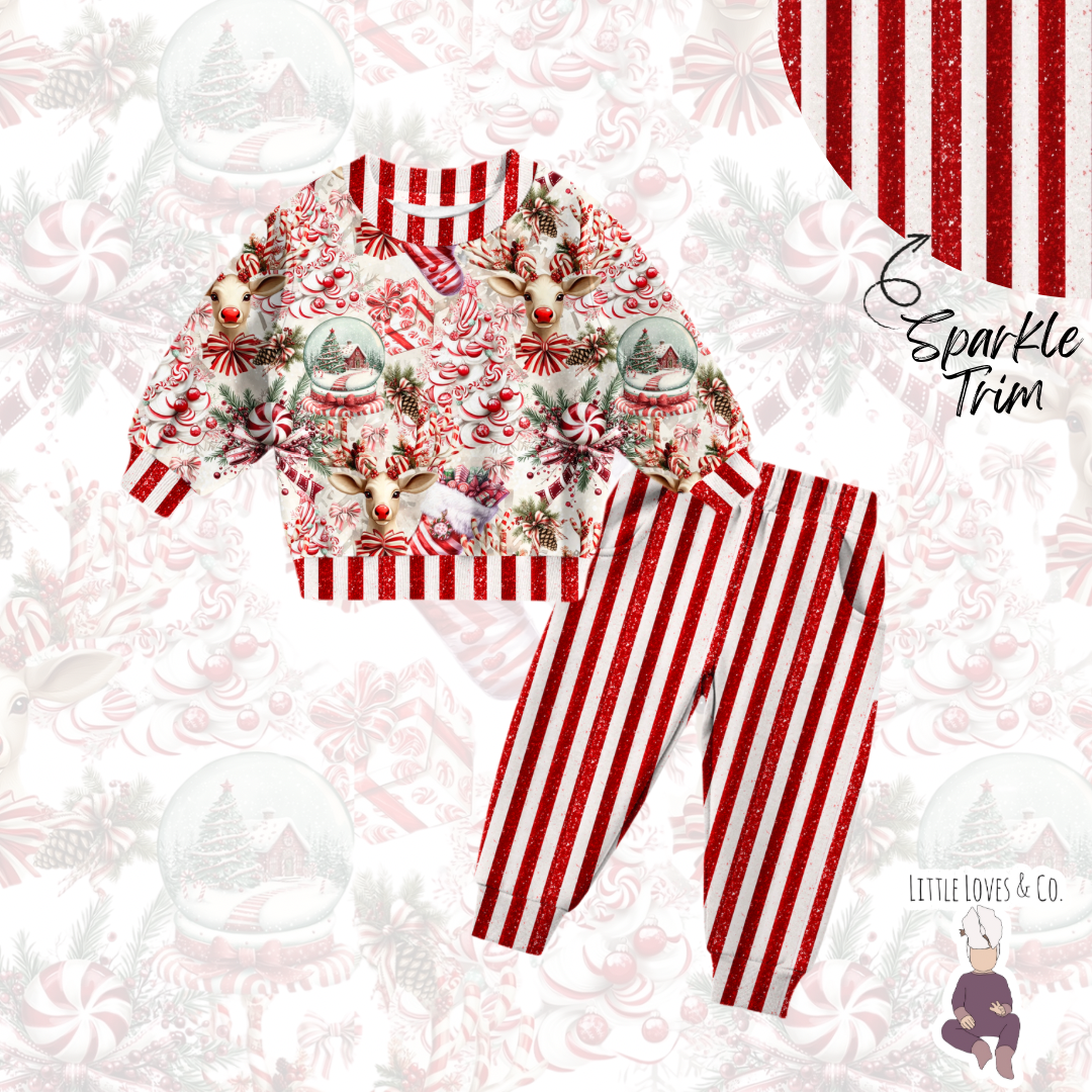 Candy cane lane sparkle Trim French Terry jogger sets