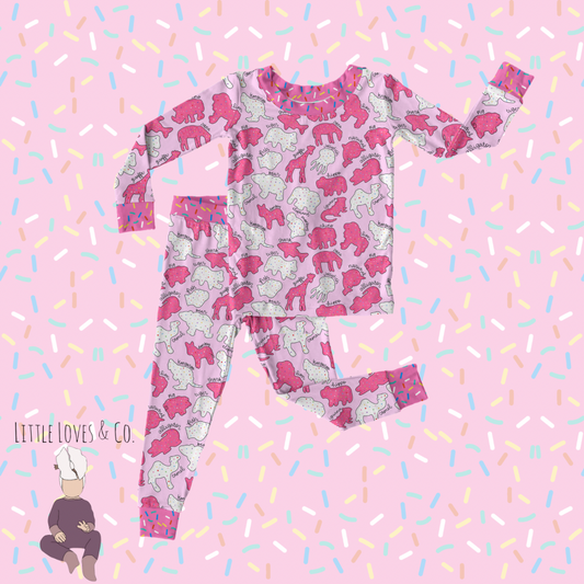 PRE-ORDER- Safari sprinkles pink two piece long sleeve and pants set