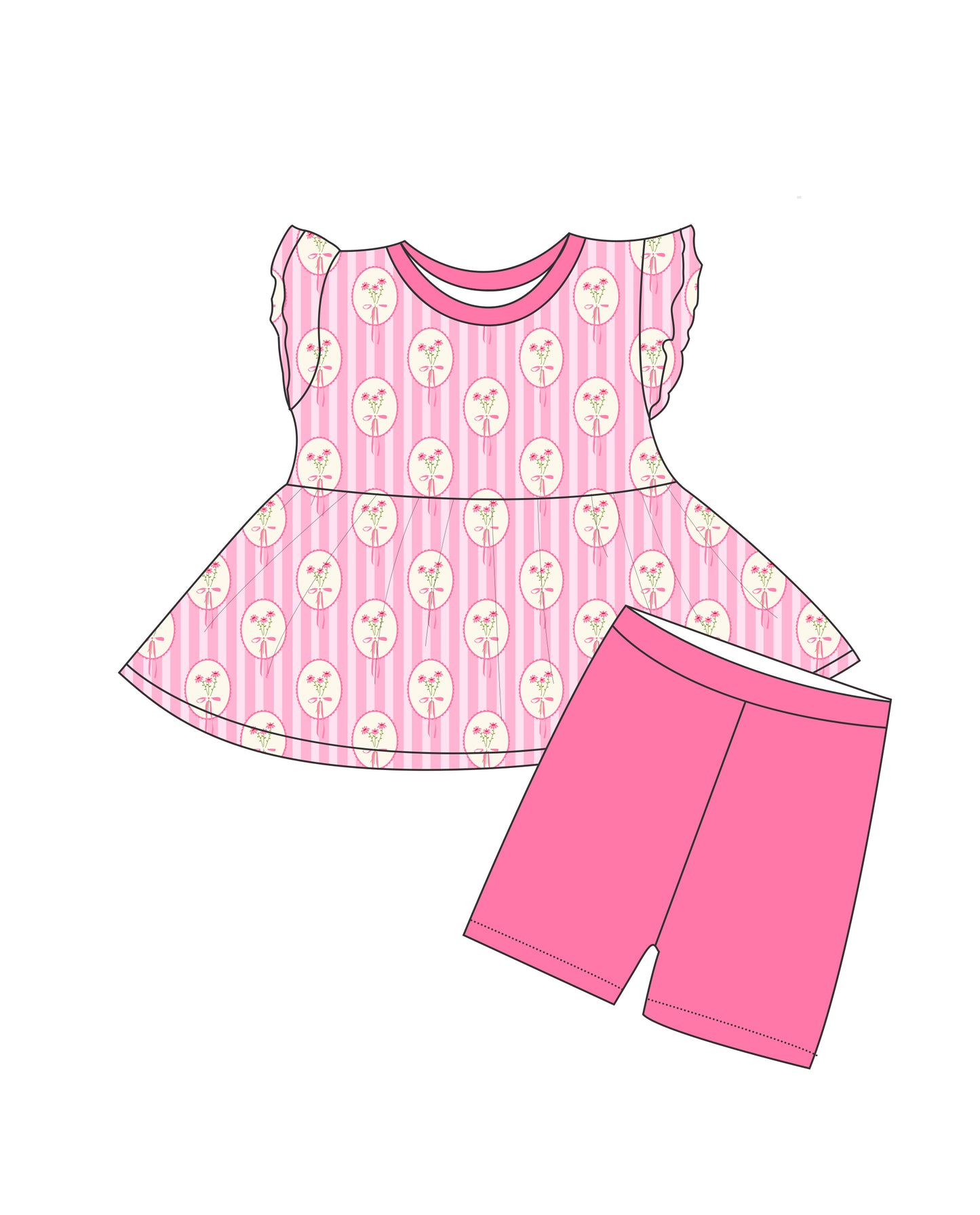 Pink flowers Peplum top and shorts