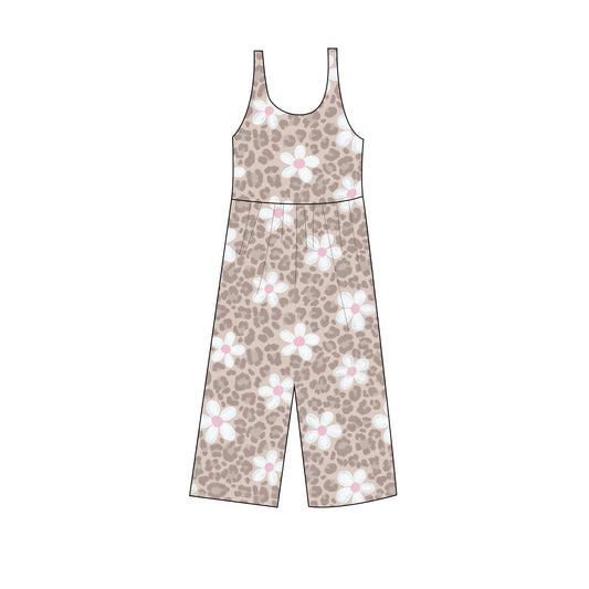 Leopard flowers Tank Wide leg day wear romper short sleeve