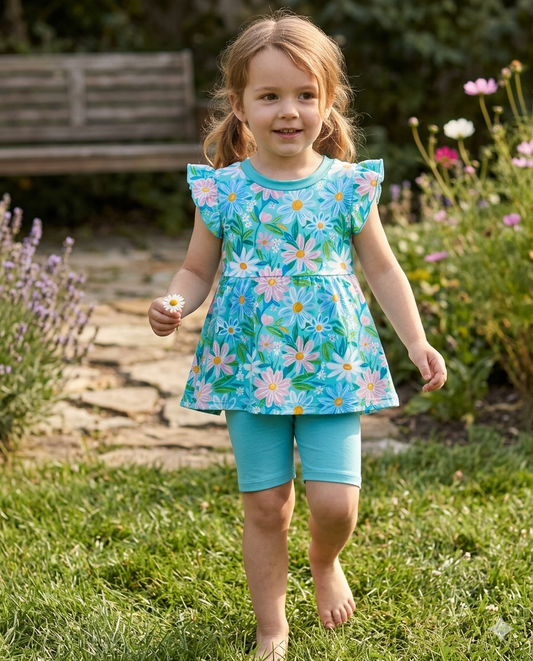 Blue flowers Peplum top and shorts