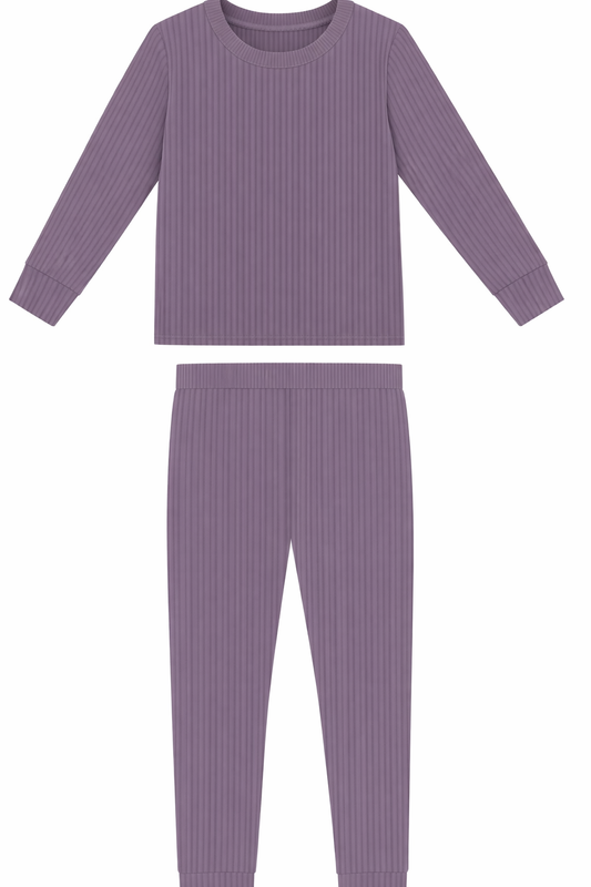 Lilac love ribbed solid two piece long sleeve and pants set
