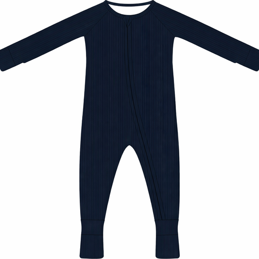 Navy ribbed solid zippy