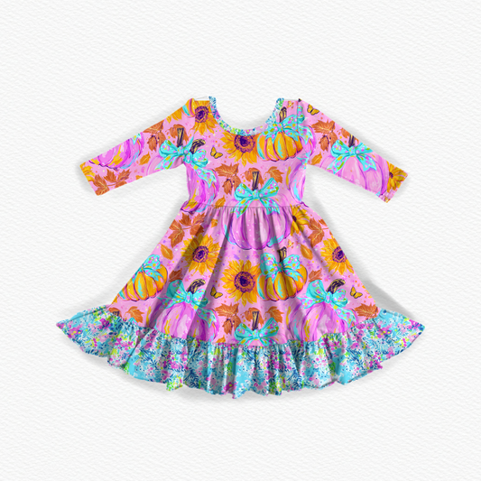 Pumpkin bows twirl dress